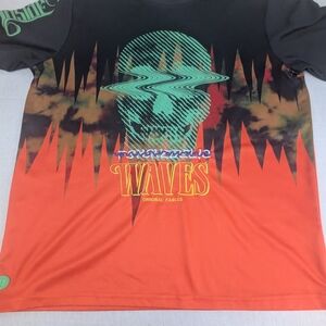 Original Fables Neon Orange And Green Shirt With Skull and Waves Design Large